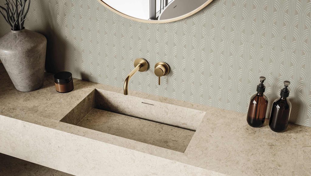 feel bano pared decor beige relieve brillo